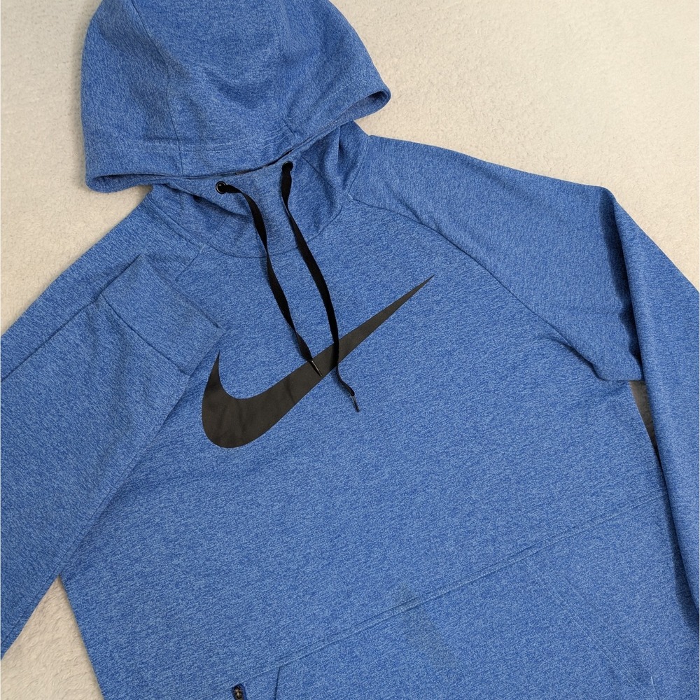 NIKE Mens L Therma Fit Blue Pullover Fleece Training Hoodie Zip Pocket CU6238481
